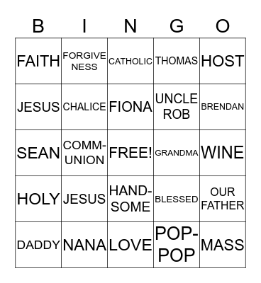 SEAN'S FIRST HOLY COMMUNION Bingo Card