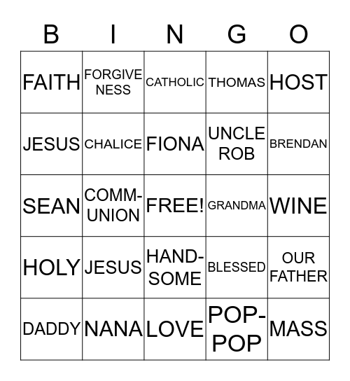 SEAN'S FIRST HOLY COMMUNION Bingo Card