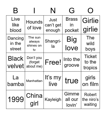 Jaren 80 muziekbingo Card