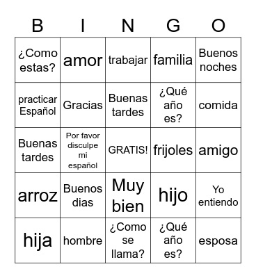 SPANISH HERITAGE BINGO Card