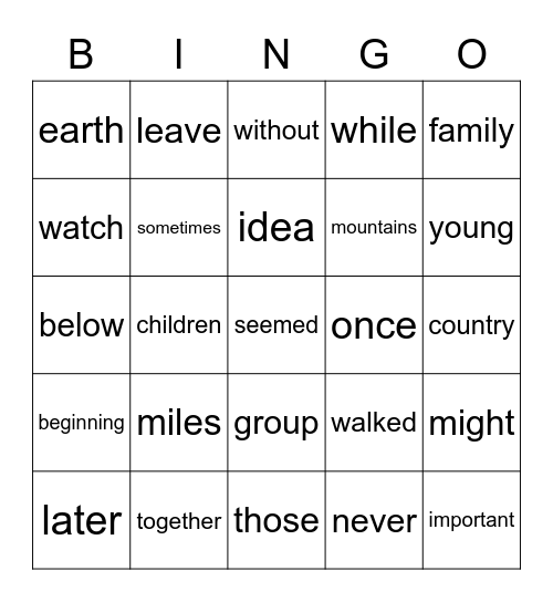 3rd grade site words Bingo Card