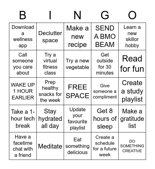 BMO Health & Wellness BINGO! Bingo Card