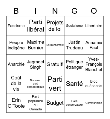 L'élection fédérale 2021 Bingo Card