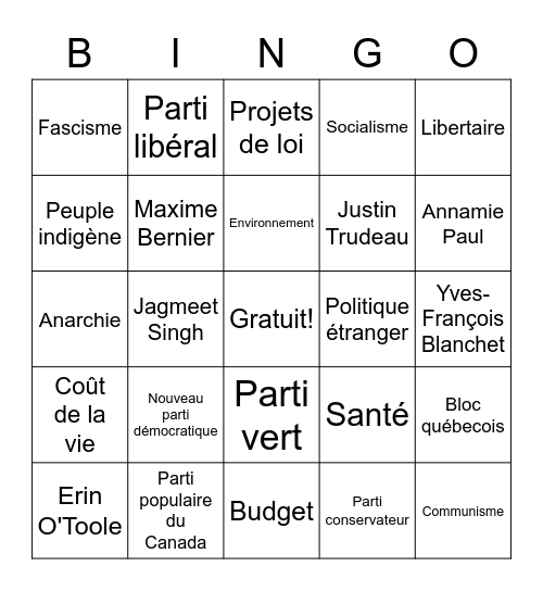 L'élection fédérale 2021 Bingo Card
