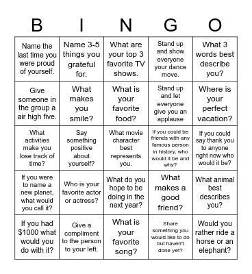 Social Bingo Card