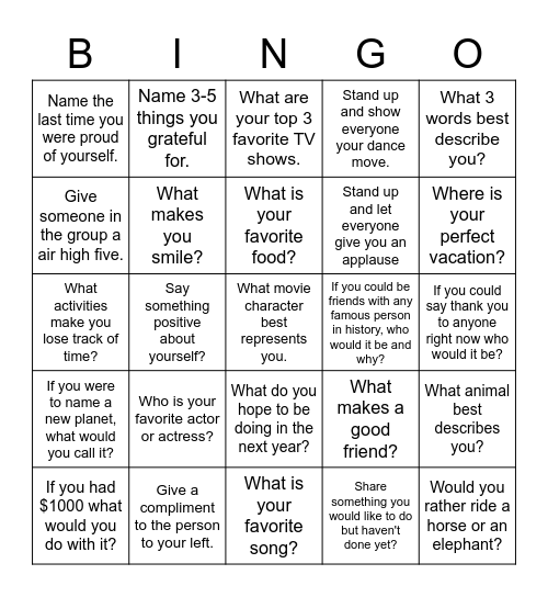 Social Bingo Card