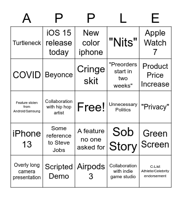 Apple Event Bingo Card