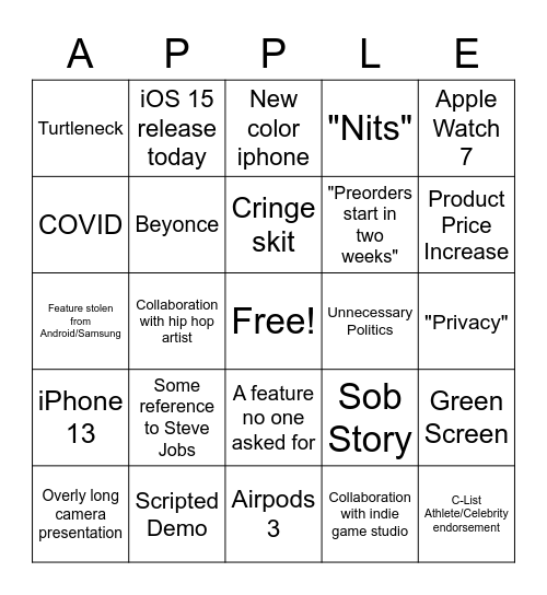 Apple Event Bingo Card