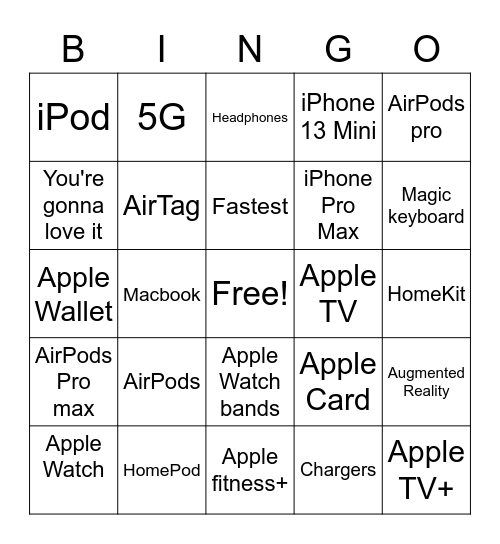 Apple Annoucement Bingo Card