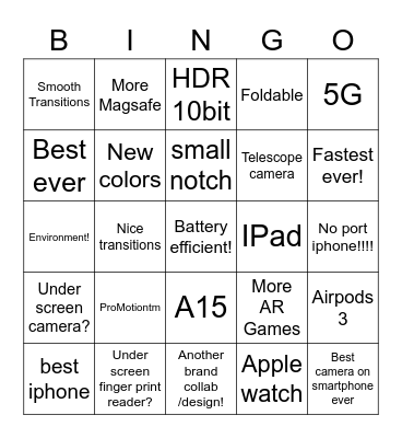 Apple 2021 Bingo Card