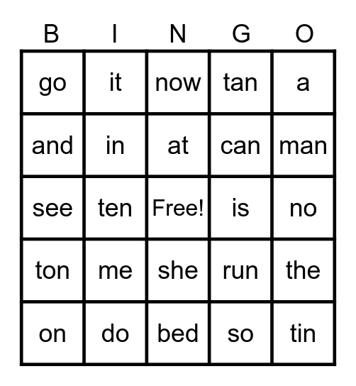 First 25 Ayers list words Bingo Card