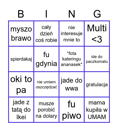 Bingo Monique Bingo Card