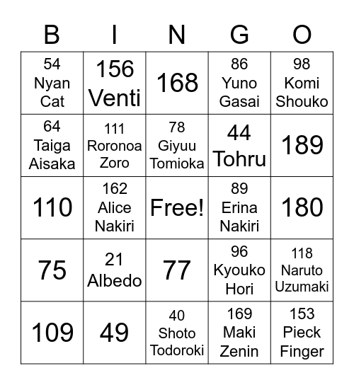 Mudae Bingo Board #1 Bingo Card