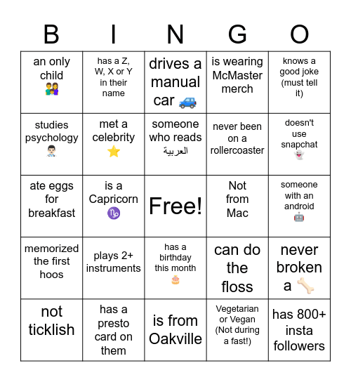 COCA Opening Event Selfie Ice- Breaker 🥶 Bingo Card