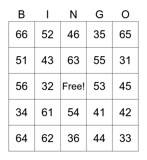 Number Bingo Card