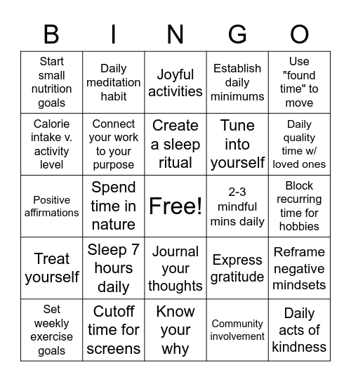 THRIVE Bingo Card