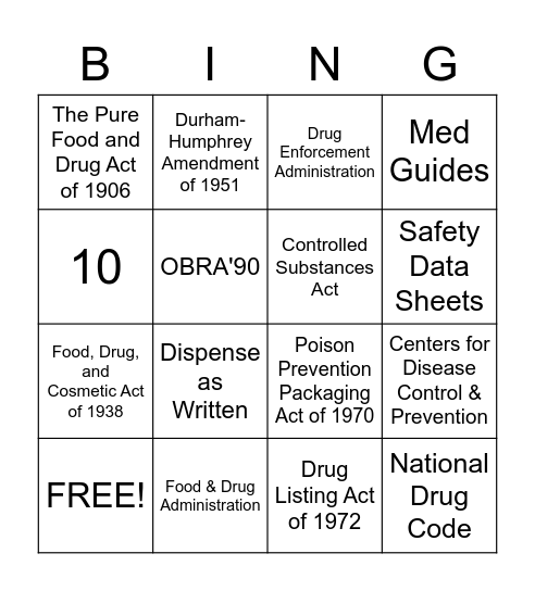 Laws & Regulations Review BING-o Bingo Card