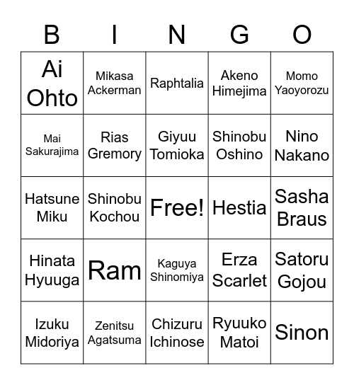 Mudae Bingo Card