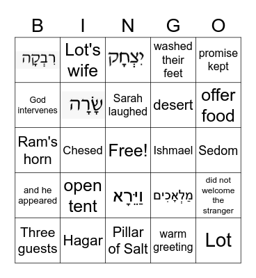 Parsha Vayera Bingo Card