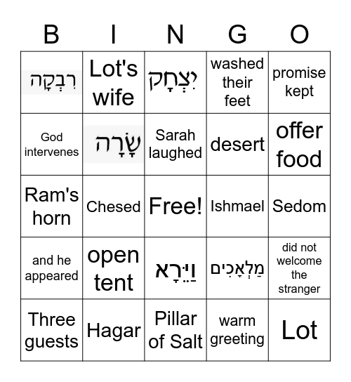 Parsha Vayera Bingo Card