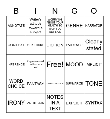 Vocabulary #3 Bingo Card