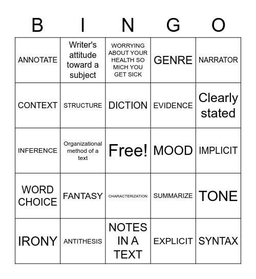 Vocabulary #3 Bingo Card