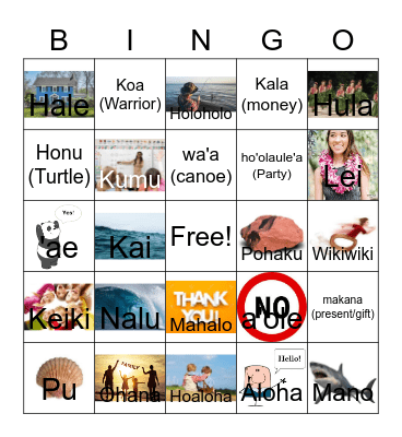 Hawaiian Language BINGO Card