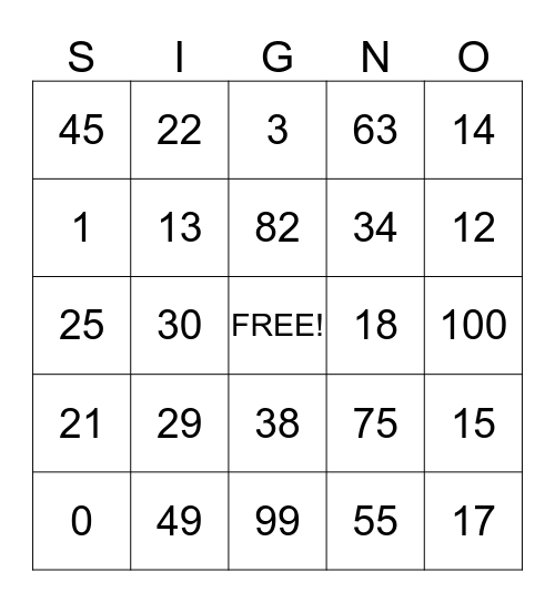 ASL Number SIGNO 2 Bingo Card