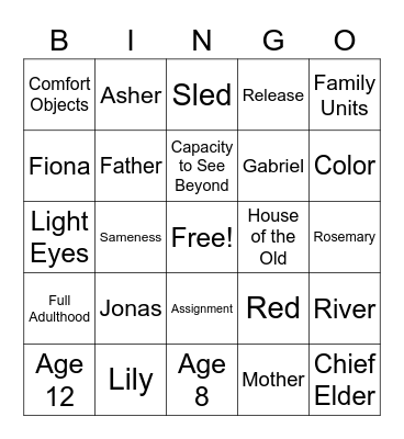 The Giver Bingo Card
