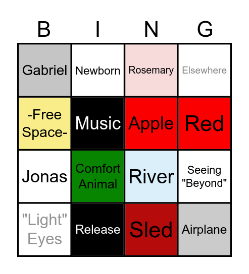 The Giver Terms Bingo Set Bingo Card