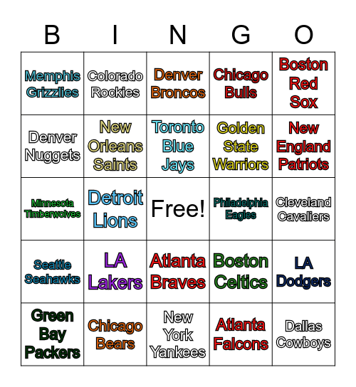 Sports Bingo Card