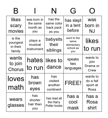 Find someone who . . . Bingo Card