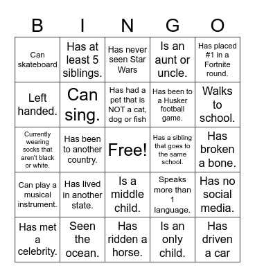 People Bingo Card