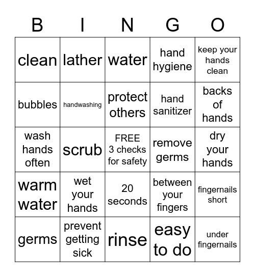 hand washing Bingo Card