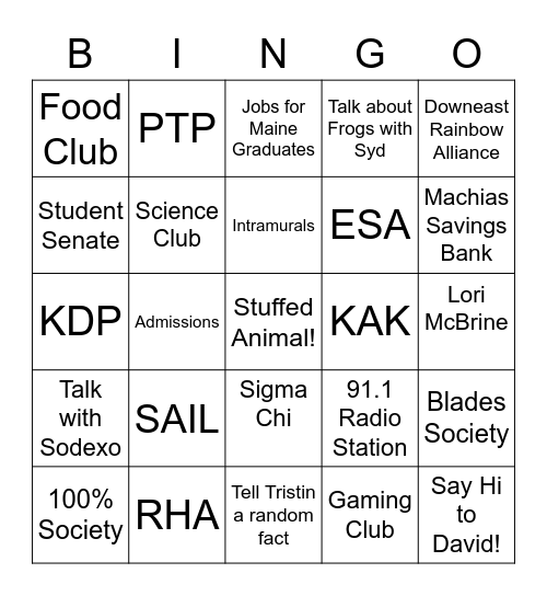 Welcome Back Fair Bingo Card