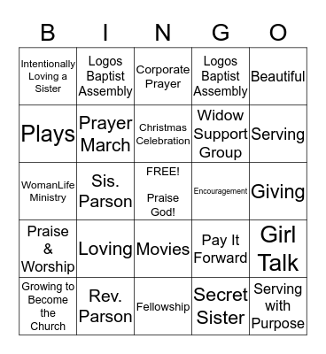 WomanLife Ministry Bingo Card