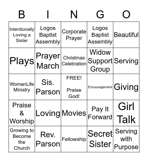 WomanLife Ministry Bingo Card