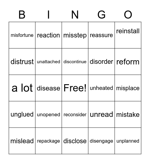 DC: Prefix Review Bingo Card