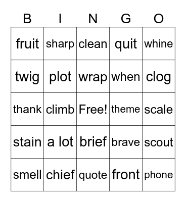 SJ: Vowel Pattern Review Bingo Card