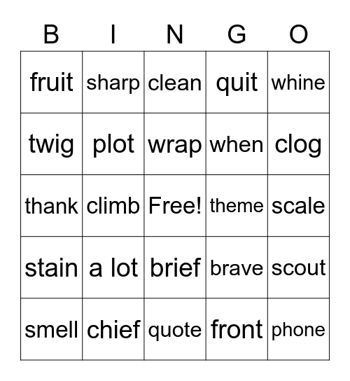 SJ: Vowel Pattern Review Bingo Card