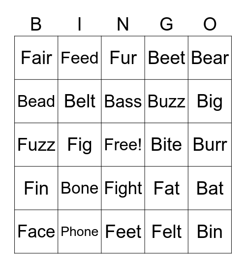  F   B  Minimal Pairs Bingo Card