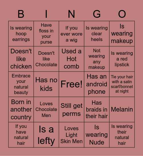 Angel's Melanin Bingo Card