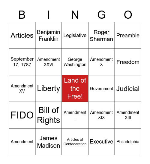 The United States Constitution Bingo Card