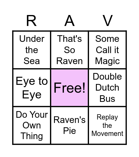 Raven Symone Bingo Card