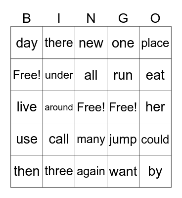 High Frequency Words 1st 51-75 Bingo Card