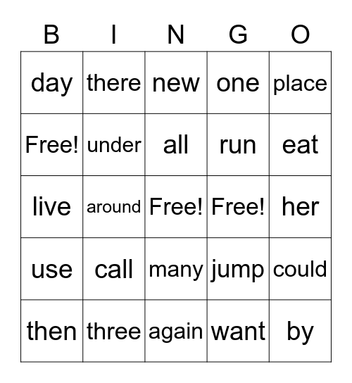 High Frequency Words 1st 51-75 Bingo Card