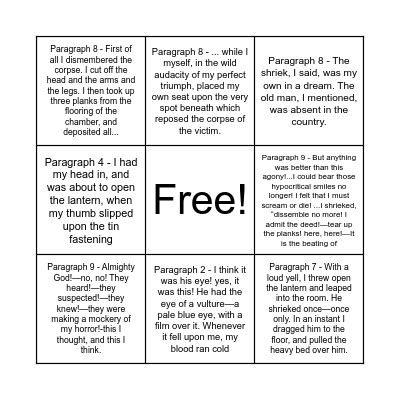 "The Tell-Tale Heart" Bingo Card