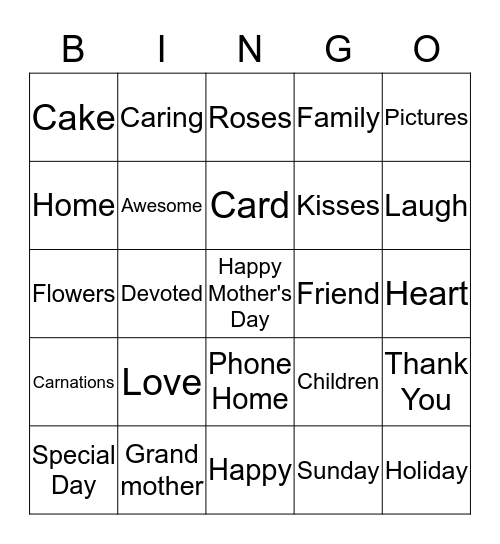 Mother's Day Bingo Card