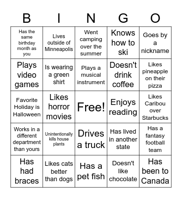 Get to know your Pack, BINGO Card