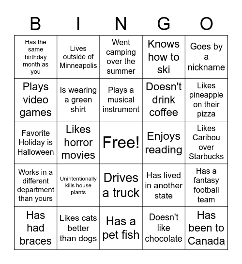 Get to know your Pack, BINGO Card